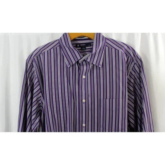 Cremieux Mens Purple Striped Long Sleeve Cotton Button Down Shirt L - Picture 2 of 6